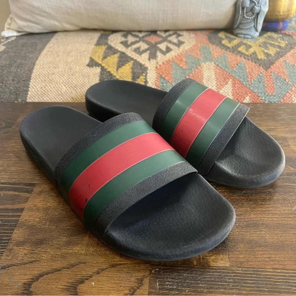 GUCCI Rubber Web Design Slide Sandals Men’s US 11